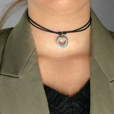 Openwork heart tassel cord necklace