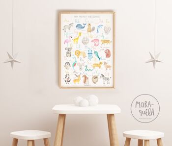 Impression alphabet enfant en FRANÇAIS/ "Mon Abécédaire" / Illustration de l'alphabet en langue française pour décoration unisexe des bébés et des enfants 3