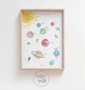 Affiche pour enfants des planètes / Version ESPAGNOLE / Illustration pour enfants du système solaire pour la décoration unisexe des bébés et des enfants 4