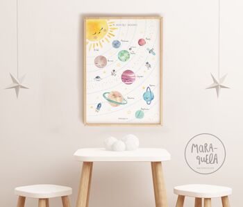 Affiche pour enfants des planètes / Version ESPAGNOLE / Illustration pour enfants du système solaire pour la décoration unisexe des bébés et des enfants 5