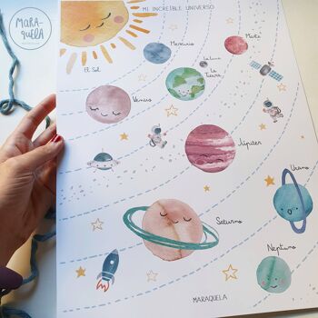 Affiche pour enfants des planètes / Version ESPAGNOLE / Illustration pour enfants du système solaire pour la décoration unisexe des bébés et des enfants 10