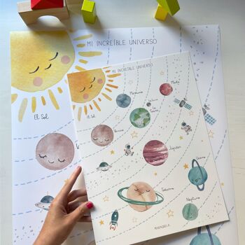 Affiche pour enfants des planètes / Version ESPAGNOLE / Illustration pour enfants du système solaire pour la décoration unisexe des bébés et des enfants 9