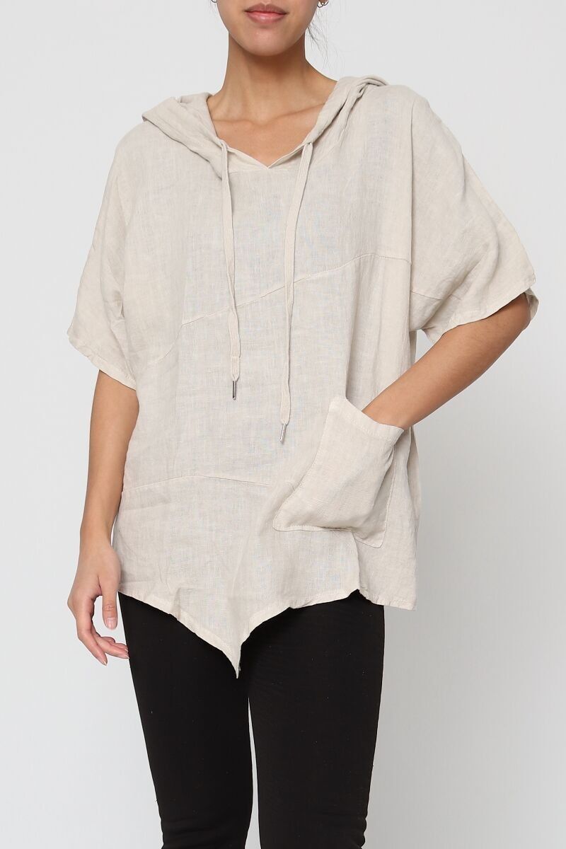 Linen hooded blouse REF. 3833