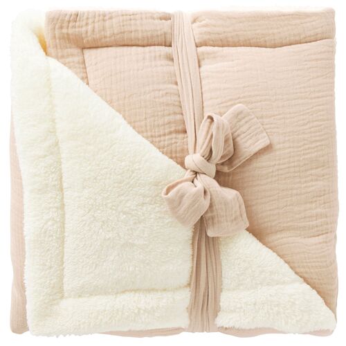 Couverture peluche double gaze & microfibre Mix & Match - Biscuit