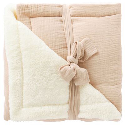 Mix & Match double gauze & microfiber plush blanket - Biscuit