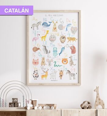 Feuille d'alphabet pour enfants CATALAN / El meu Abecedari / Illustration de l'alphabet pour enfants des animaux en langue catalane pour décoration unisexe. 1