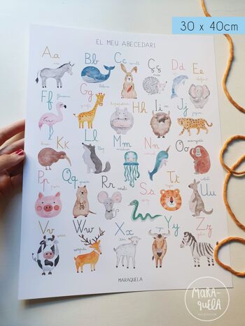 Feuille d'alphabet pour enfants CATALAN / El meu Abecedari / Illustration de l'alphabet pour enfants des animaux en langue catalane pour décoration unisexe. 8