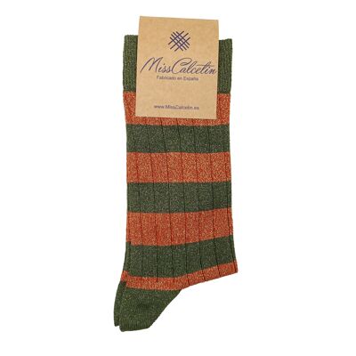 Miss Brilli Brilli Low Cut Socks Rust Stripe-Green