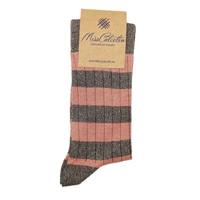 Miss Brilli Brilli gestreifte Koralle-Taupe-Socken mit niedrigem Schnitt