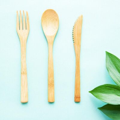 &Keep Couverts en bambou – Ensemble couteau, fourchette et cuillère
