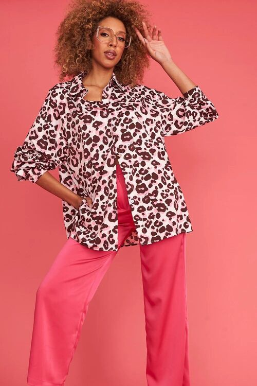 Pink Silk Blend Animal Print Shirt