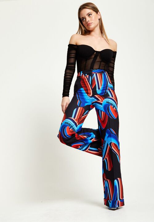 House Of Holland Abstract Print Trouser In Black, Red And Blue