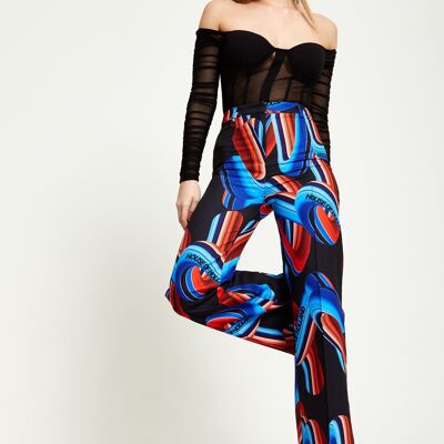 House Of Holland Abstract Print Trouser In Black, Red And Blue