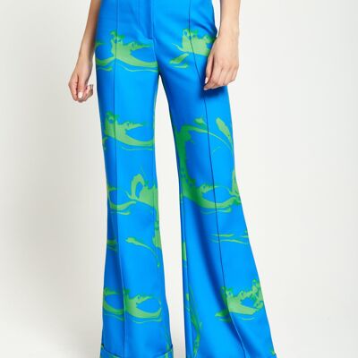 Pantaloni con stampa in marmo House Of Holland in blu e verde