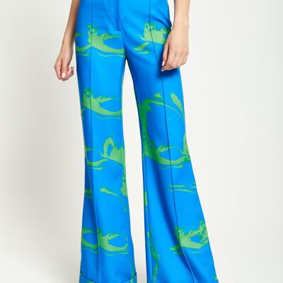 Pantalones con estampado de mármol en azul y verde de House Of Holland