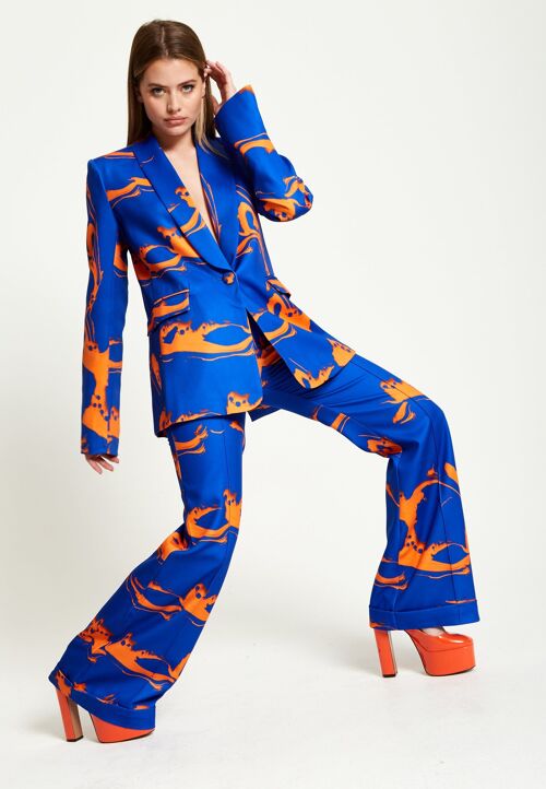 House Of Holland Marble Print Trousers In Blue And Orange