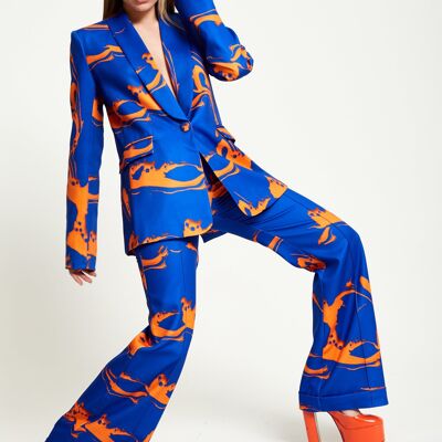 Pantaloni con stampa marmorizzata House Of Holland in blu e arancione