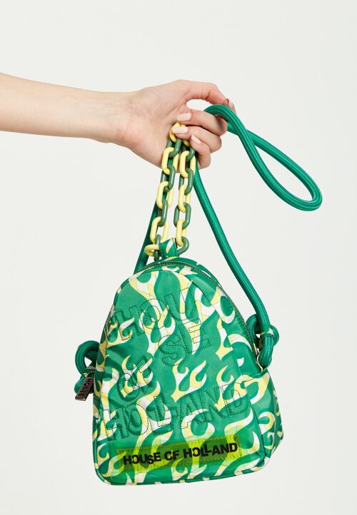House Of Holland Mint Green Flame Bag With Quilted Logo And Chain Detail