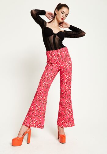 House Of Holland - Pantalon évasé aux couleurs contrastées avec flammes roses 1