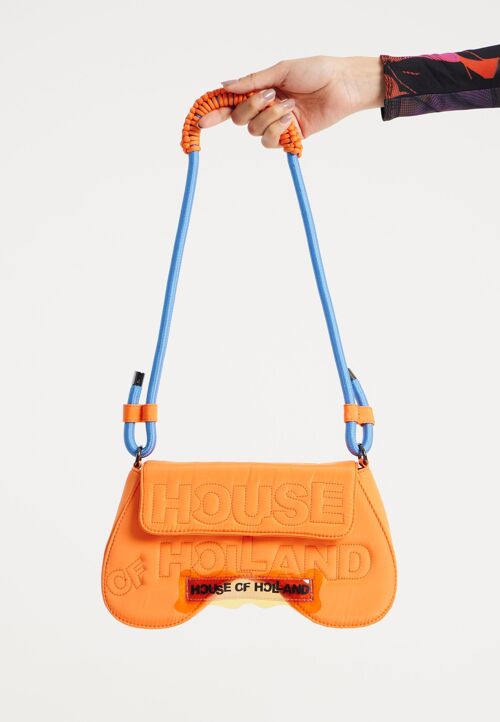 House Of Holland Saddle Bag In Orange And Blue With Quilted Logo