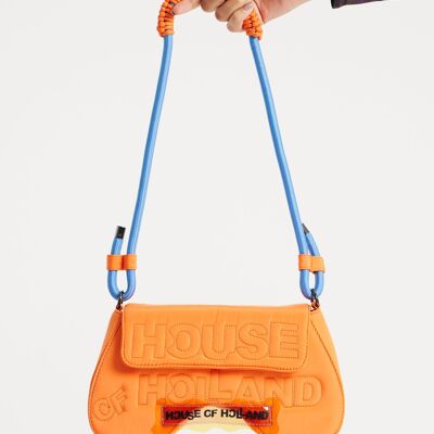 House Of Holland Saddle Bag In Orange And Blue With Quilted Logo