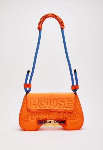 House Of Holland - Sacoche Saddle - Orange et bleu avec logo matelassé 6