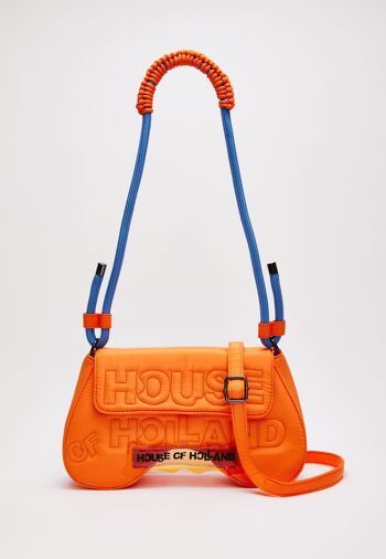 House Of Holland - Sacoche Saddle - Orange et bleu avec logo matelassé 7