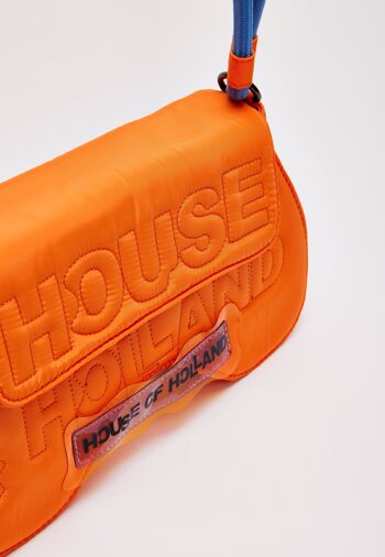 House Of Holland - Sacoche Saddle - Orange et bleu avec logo matelassé 9