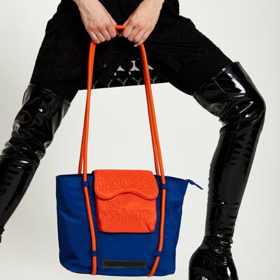 House Of Holland Tote Bag With Quilted Logo In Orange And Royal Blue
