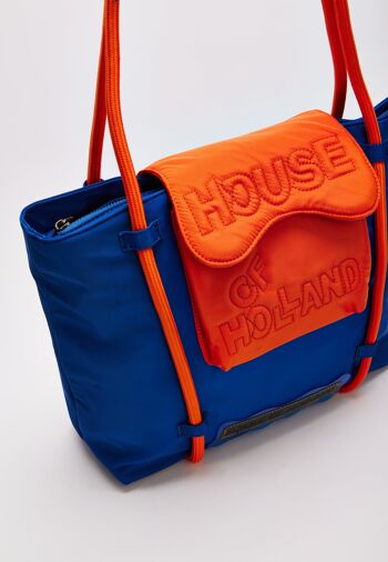 House Of Holland - Cabas avec logo matelassé - Orange et bleu royal 4