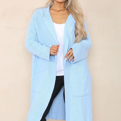 Knit Hooded Cardigan with Front Pockets