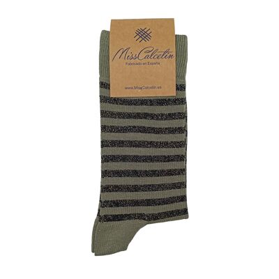 Miss Brilli Brilli Fine Stripe Low Cut Socken Schwarz-Thymian