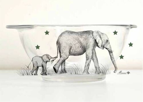 vaisselle enfants, Bol à oreilles éléphants verre enfant