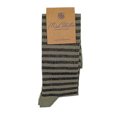 Miss Brilli Brilli Fine Stripe High Socks Black-Thyme