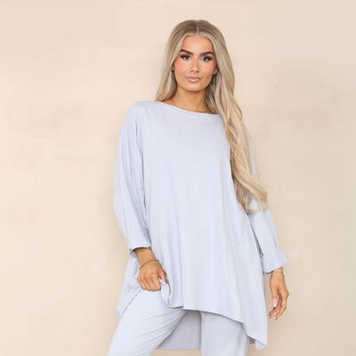 Plain Cotton Oversized Top and Trousers Set