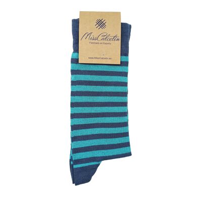 Miss Fine Stripe Low Cut Socke Aqua-Stone