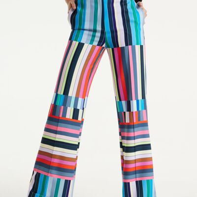 Pantaloni a gamba larga con stampa a barre colorate House of Holland
