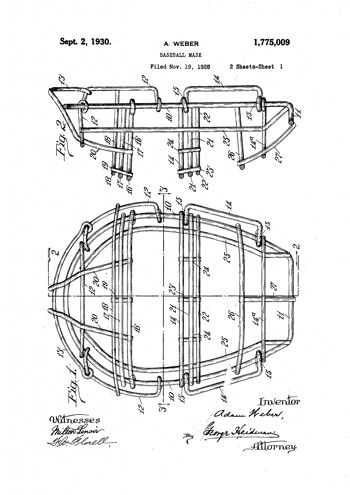 Impression de dessin de brevet de masque de baseball 2
