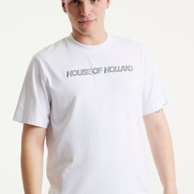 Camiseta blanca con estampado holográfico y transferencia de arcoíris de House Of Holland