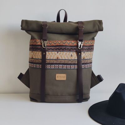 Backpack, folk backpack. ethnic backpack, women's backpack, men's backpack, roll-up backpack