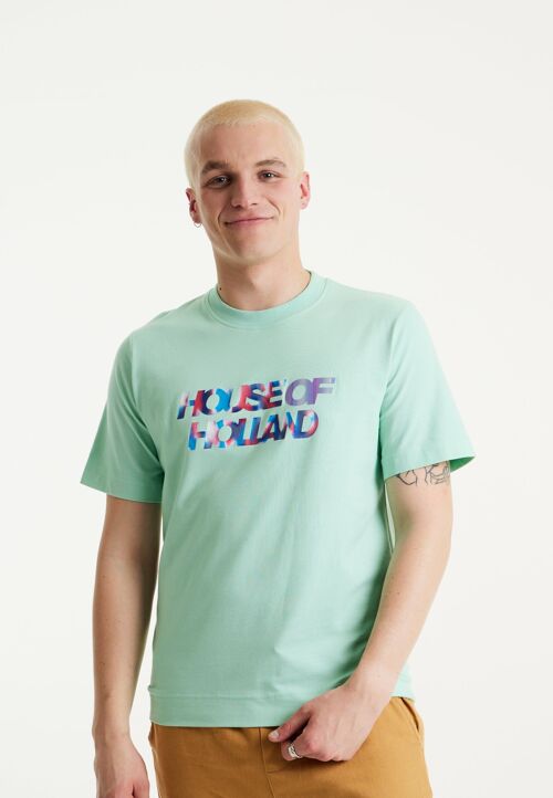 House Of Holland Iridescent Transfer Printed T-shirt in Egg Blue