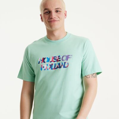 House Of Holland Iridescent Transfer Printed T-shirt in Egg Blue