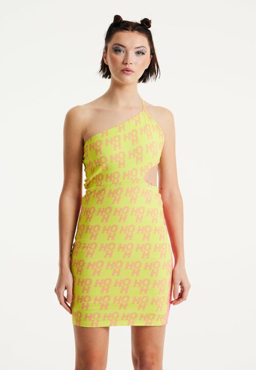 House Of Holland Printed Jersey Mini Dress In Contrast Colours