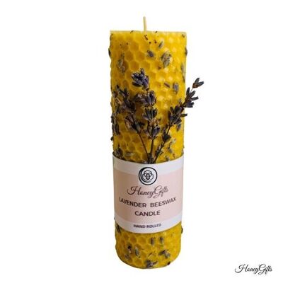 Bougie en cire d'abeille 100 % pure lavande