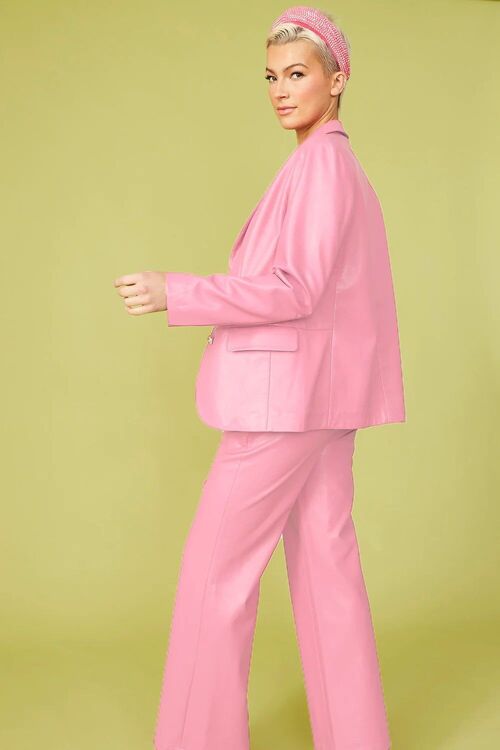 Baby Pink Vegan Leather Blazer