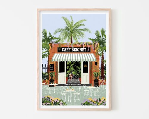 Cafe Beignet in New Orleans Art Print / Colourful Travel Poster / Kitchen Wall Art