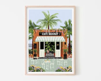 Café Beignet à la Nouvelle-Orléans Art Print / Affiche de voyage colorée / Art mural de cuisine 1