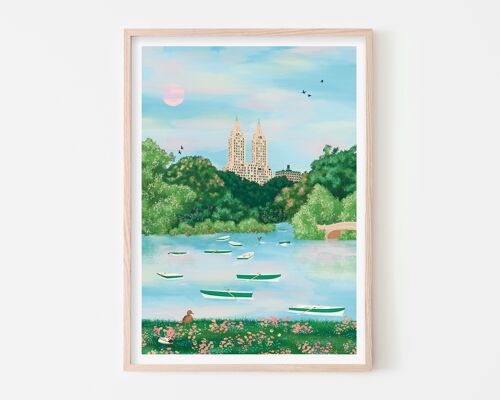 NYC Central Park Art Print / Illustration Poster / Pastel Bedroom Wall Art