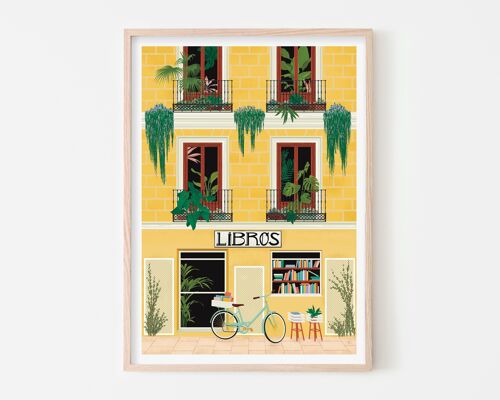 Madrid Libros Bookshop Art Print / Colourful Travel Poster / Bedroom Wall Art