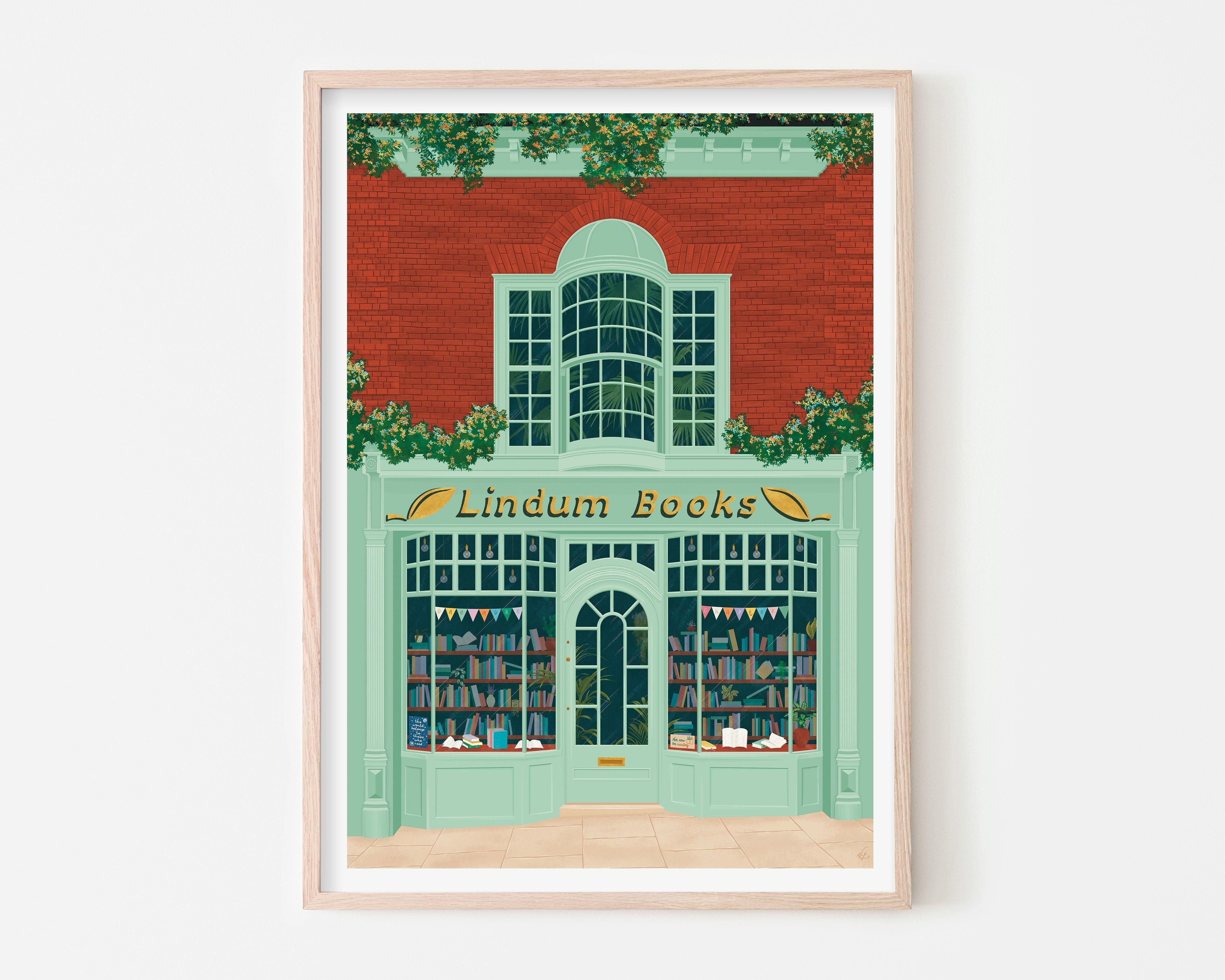 Lámina artística de la librería Lincoln England | Póster de lectura colorido | Decoración infantil para pared